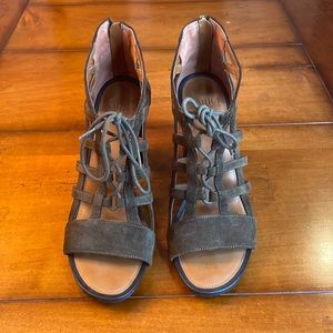 Sarto Brown Strappy Lace Up Block Heels, size 9